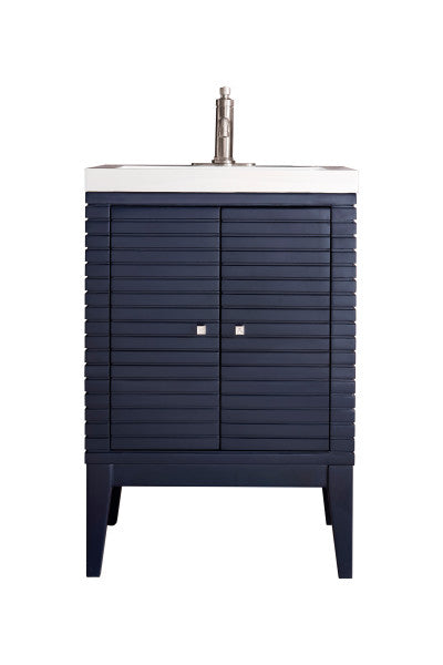 Linden 24" Single Vanity, Navy Blue With White Glossy Composite Stone Top