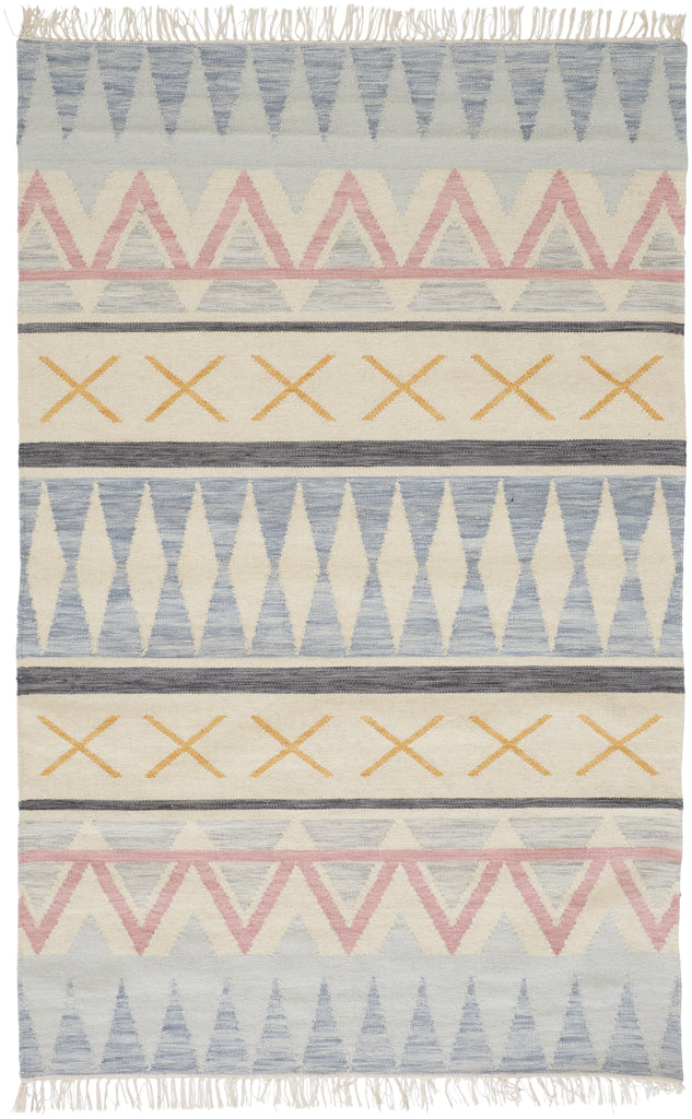 Ezra Transitional Moroccan Blue Tan Pink Area Rug (8' x 10')