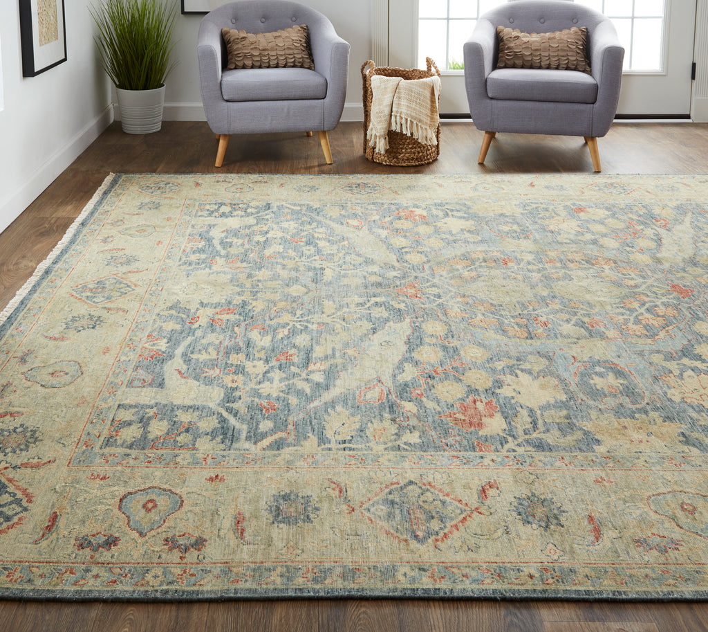 Marabel Traditional Medallion Ivory Gray Blue Area Rug (5'6" x 8'6")