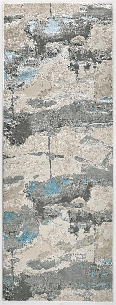 Azure Modern Watercolor Ivory Gray Blue Area Rug (2'10" x 7'10" / Pattern 2)