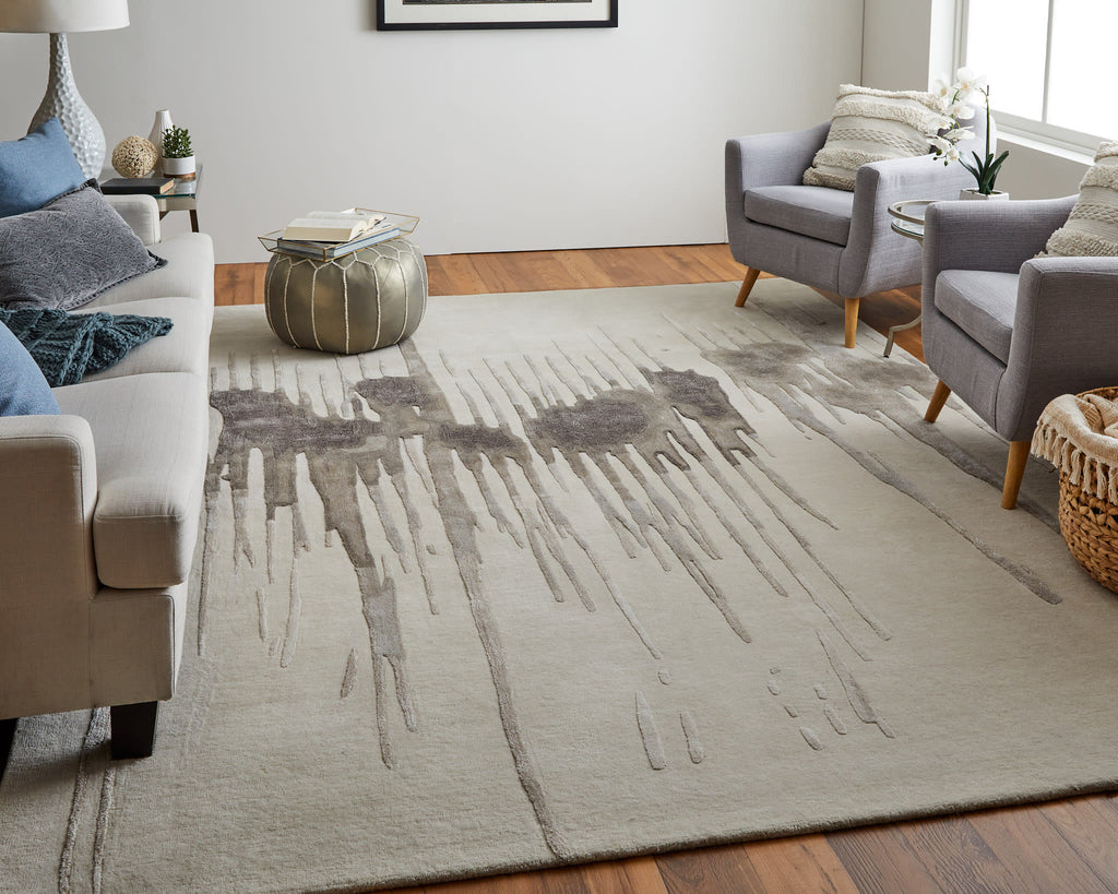 Anya Transitional Abstract Ivory Brown Taupe Area Rug (2' x 3')