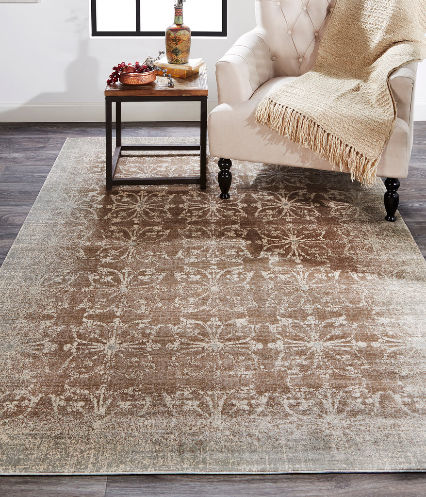 Fiona Transitional Geometric Brown Ivory Gray Area Rug (7'4" x 10'3")