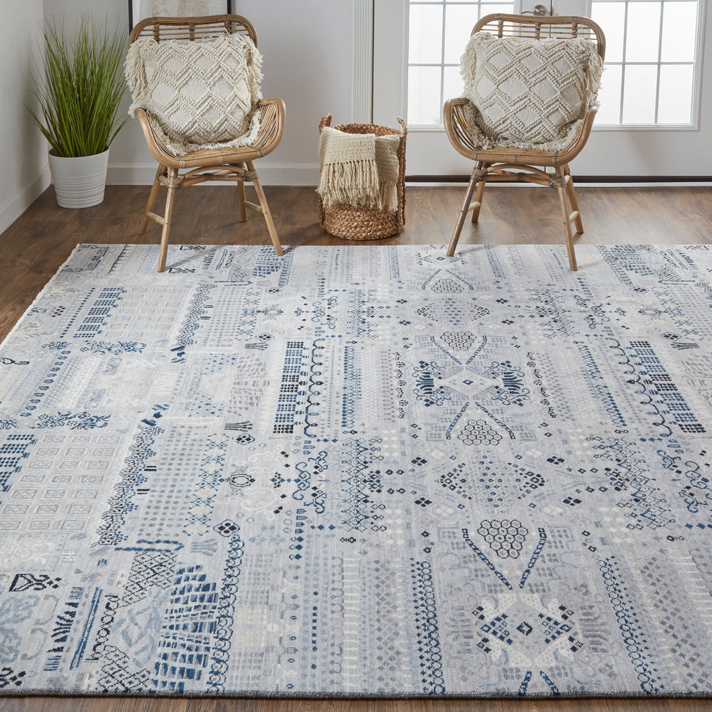 Harmon Transitional Geometric Blue Ivory Gray Area Rug (2' x 3')