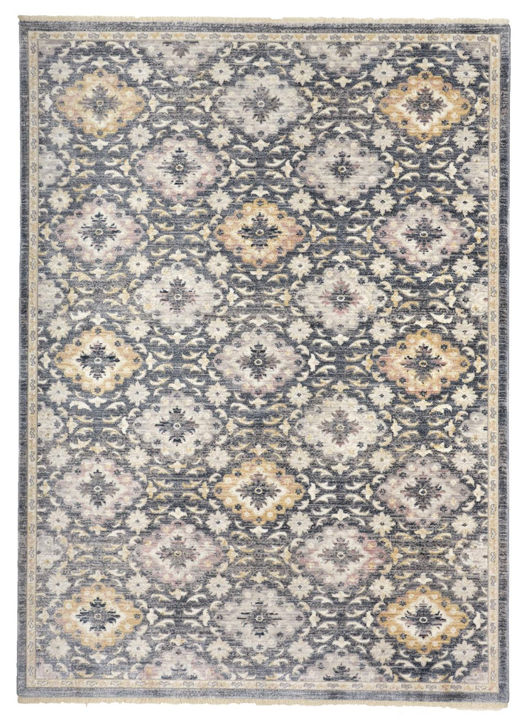 Kyra Transitional Damask Blue Gold Area Rug (1'8" x 2'10")