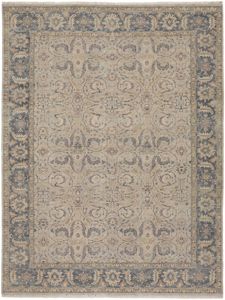 Marabel Traditional Damask Tan Blue Gray Area Rug (11'6" x 15')