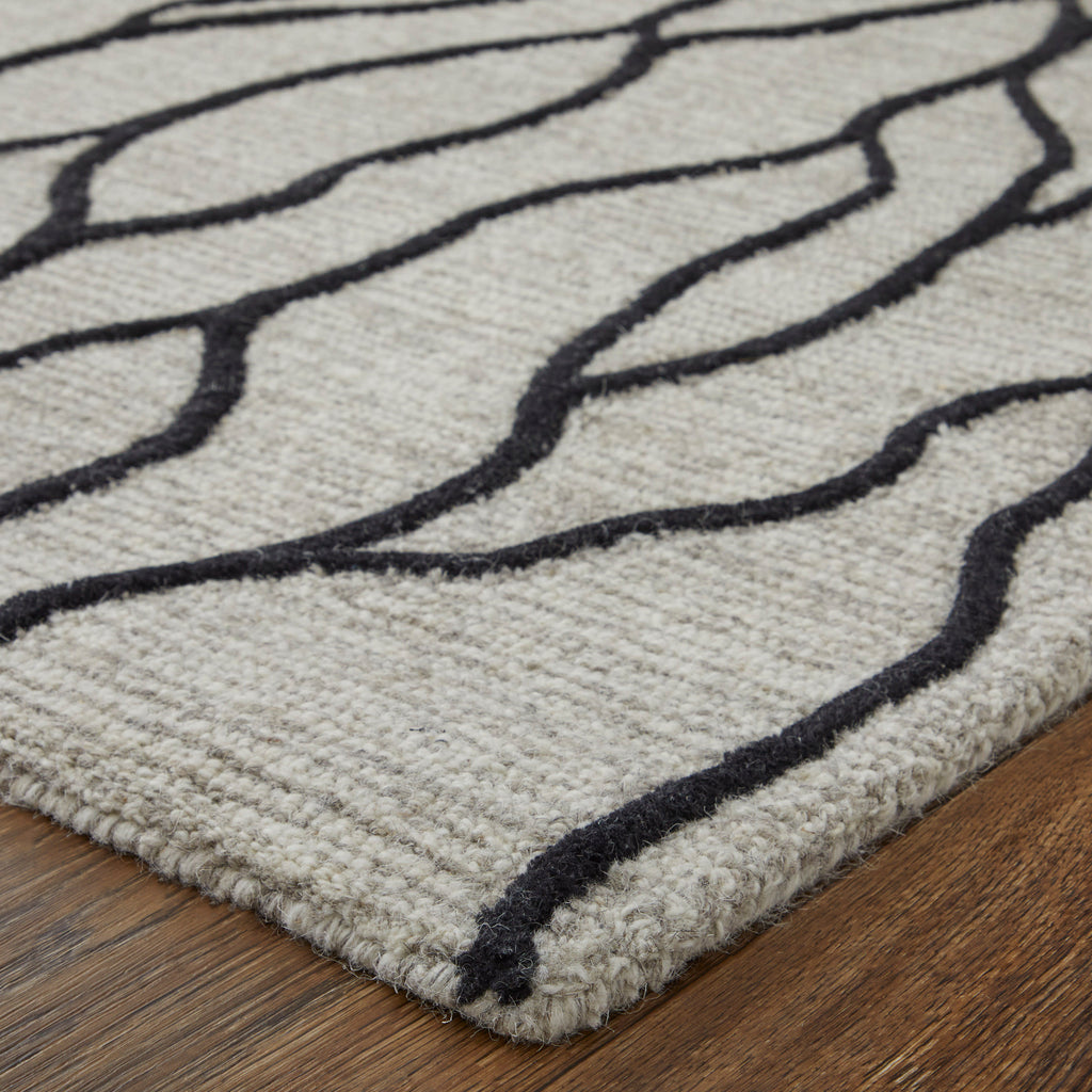 Enzo Transitional Abstract Ivory Black Taupe Area Rug (5' x 8')