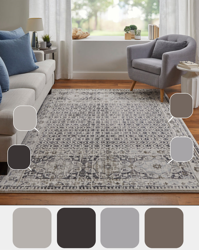 Kano Transitional Distressed Ivory Taupe Gray Area Rug (8'9" x 8'9")