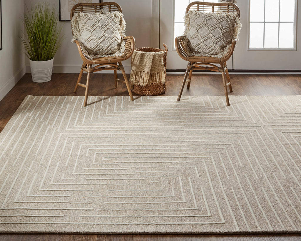 Fenner Transitional Geometric Taupe Ivory Area Rug (12' x 15')