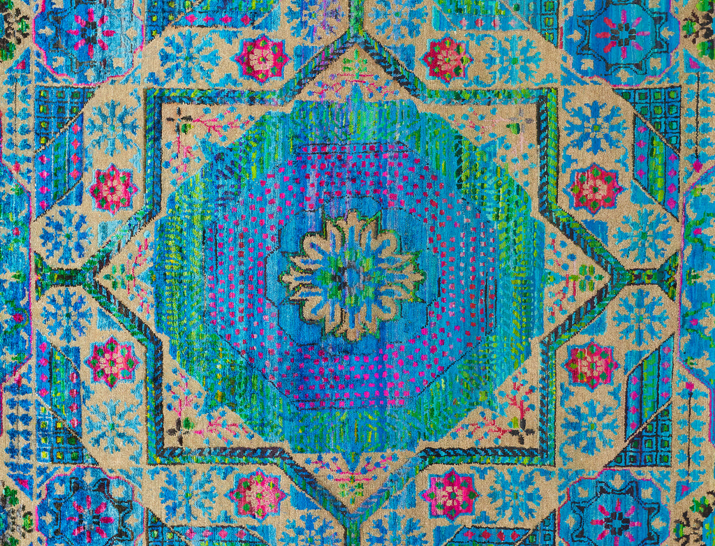 Latham Transitional Bordered Blue Green Red Area Rug (7'9" x 9'9")