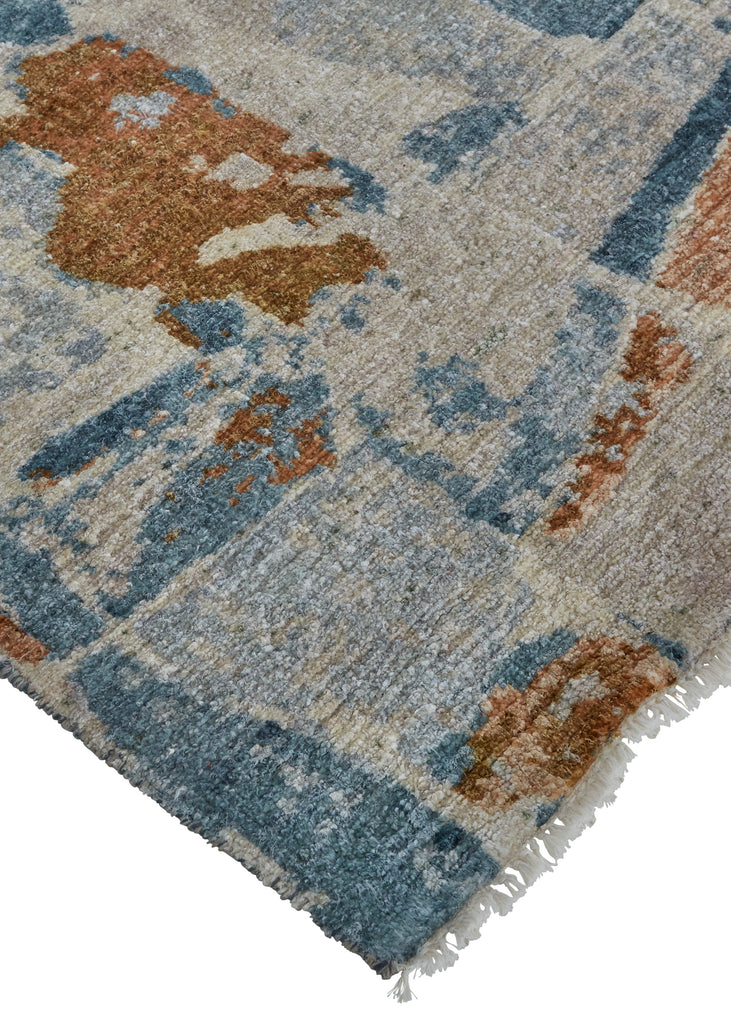 Salina Transitional Abstract Blue Ivory Orange Area Rug (7'9" x 9'9")