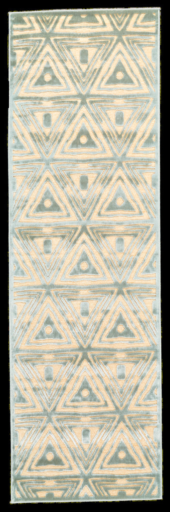 Saphir Mah Modern Geometric Tan Blue Gray Area Rug (2'6" x 8')