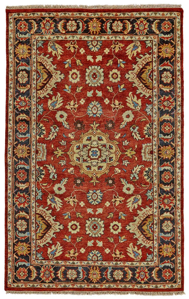 Ustad Traditional Medallion Red Tan Ivory Area Rug (5'6" x 8'6")