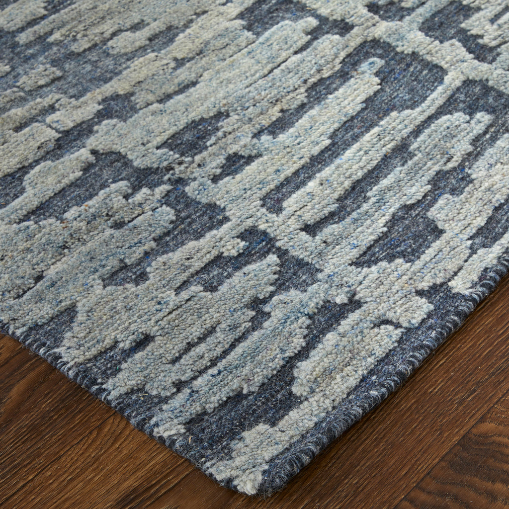 Berwyn Modern Abstract Blue Silver Gray Area Rug (8'6" x 11'6")