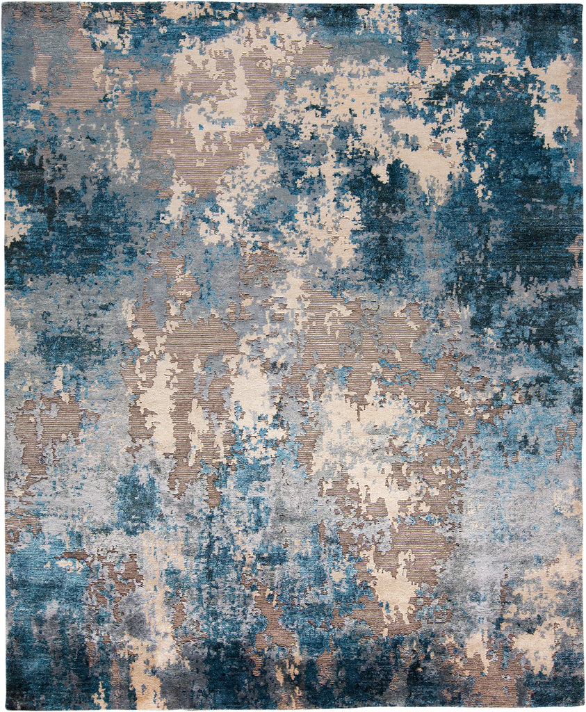 Gia Modern Abstract Blue Gray Ivory Area Rug (11'6" x 15')