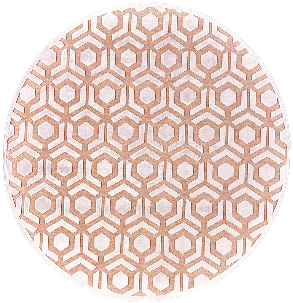 Saphir Mira Modern Geometric Pink White Area Rug (7'6" x 7'6" / Pattern 1)