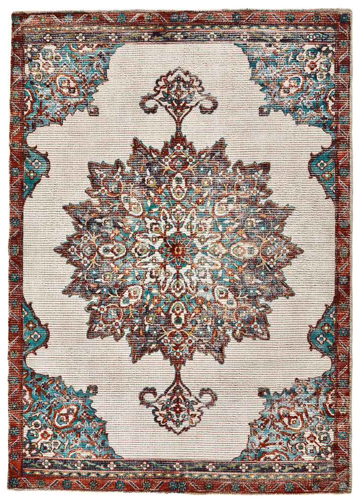 Bethania Transitional Medallion Ivory Red Blue Area Rug (8' x 11')