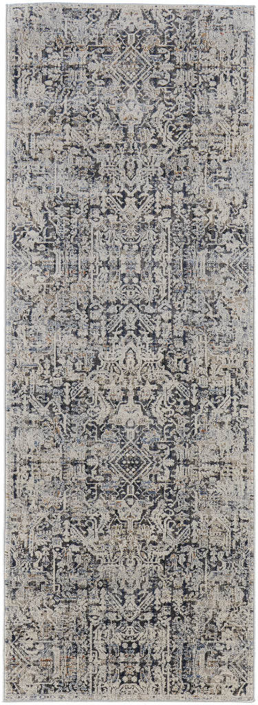 Kaia Transitional Distressed Ivory Gray Taupe Area Rug (2'6" x 12')