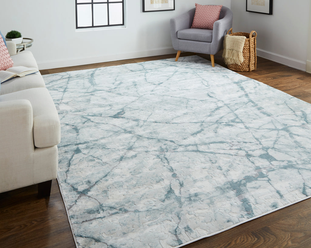 Atwell Transitional Abstract Blue Gray Ivory Area Rug (8' x 10')