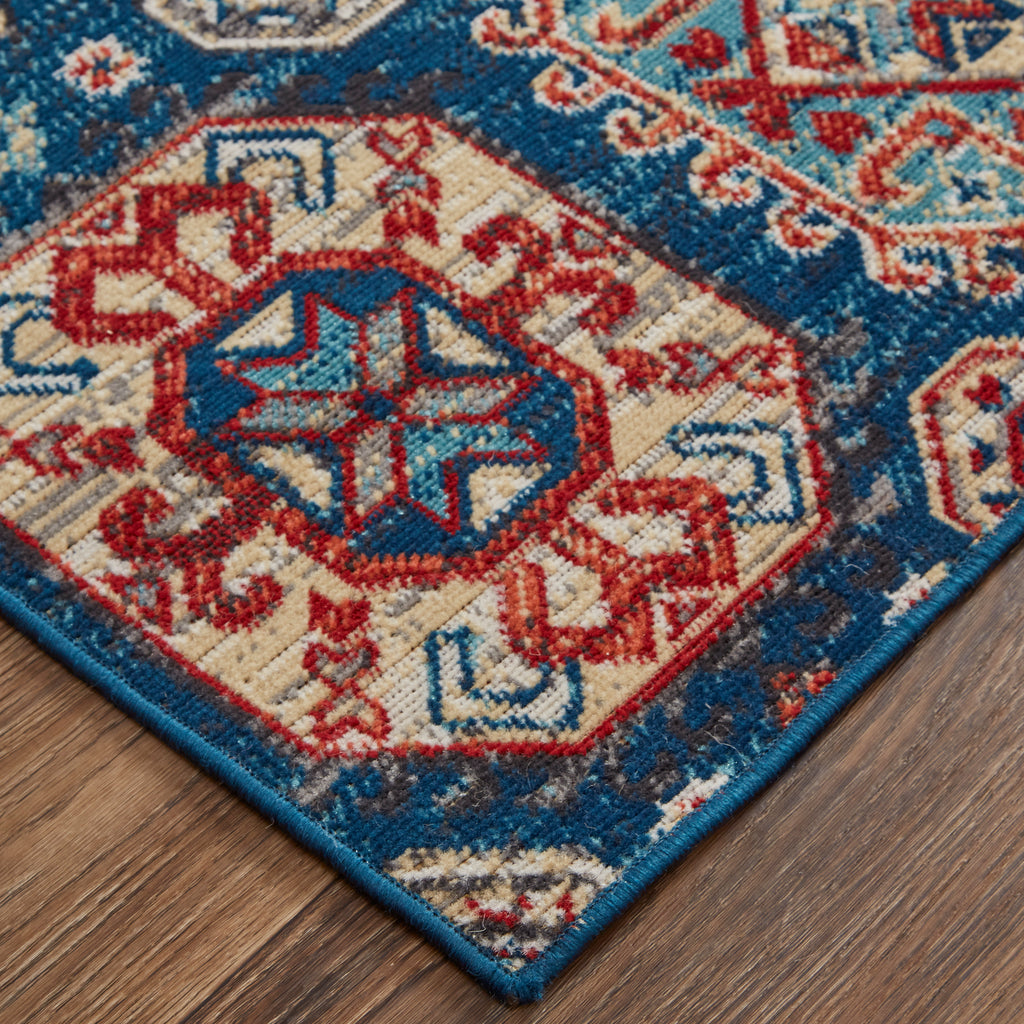 Nolan Transitional Patchwork Blue Red Tan Area Rug (6'5" x 9'6")