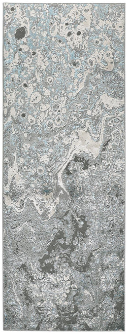 Azure Modern Watercolor Ivory Gray Blue Area Rug (2'10" x 7'10" / Pattern 1)