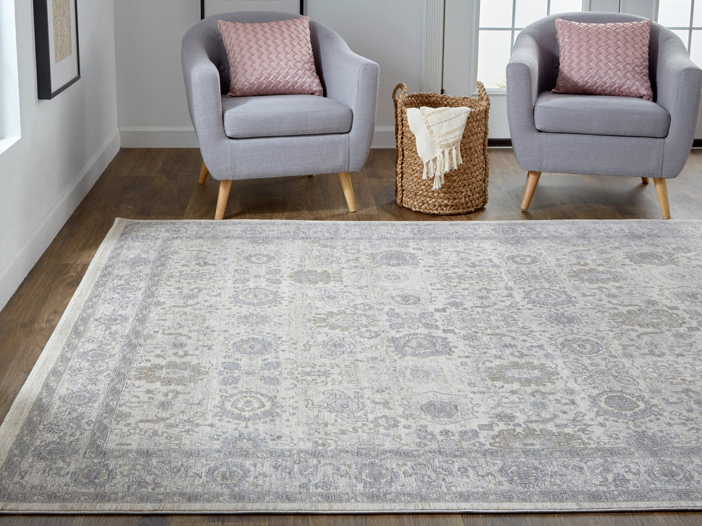 Marquette Transitional Oriental Gray Silver Ivory Area Rug (7'10" x 9'10")