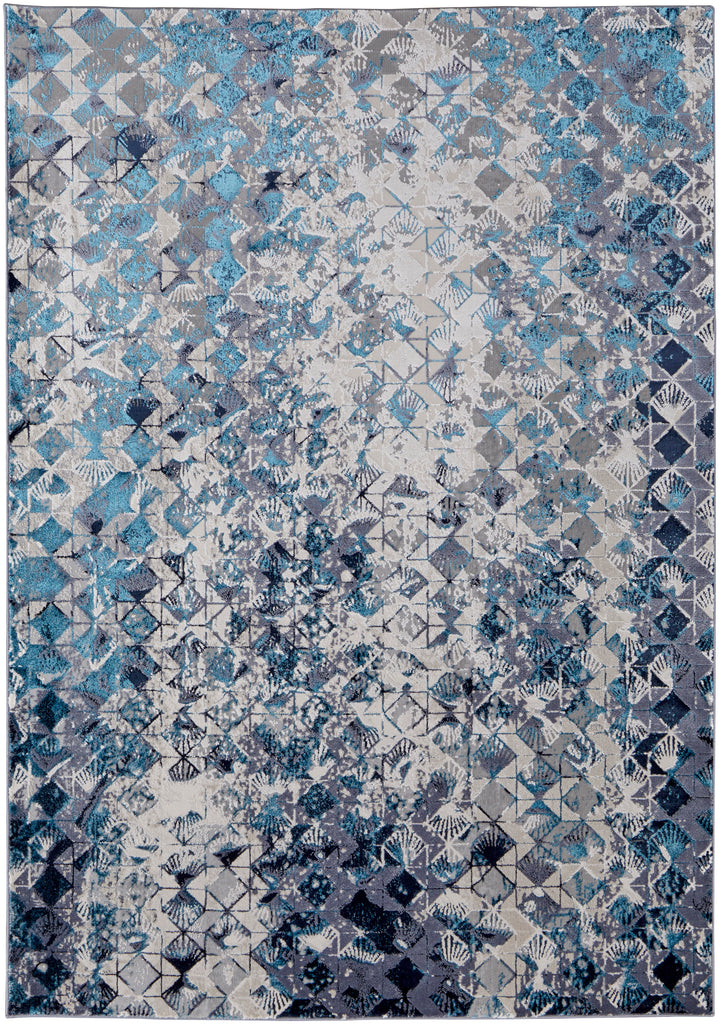 Indio Modern Diamond Blue Ivory Gray Area Rug (6'7" x 9'6")