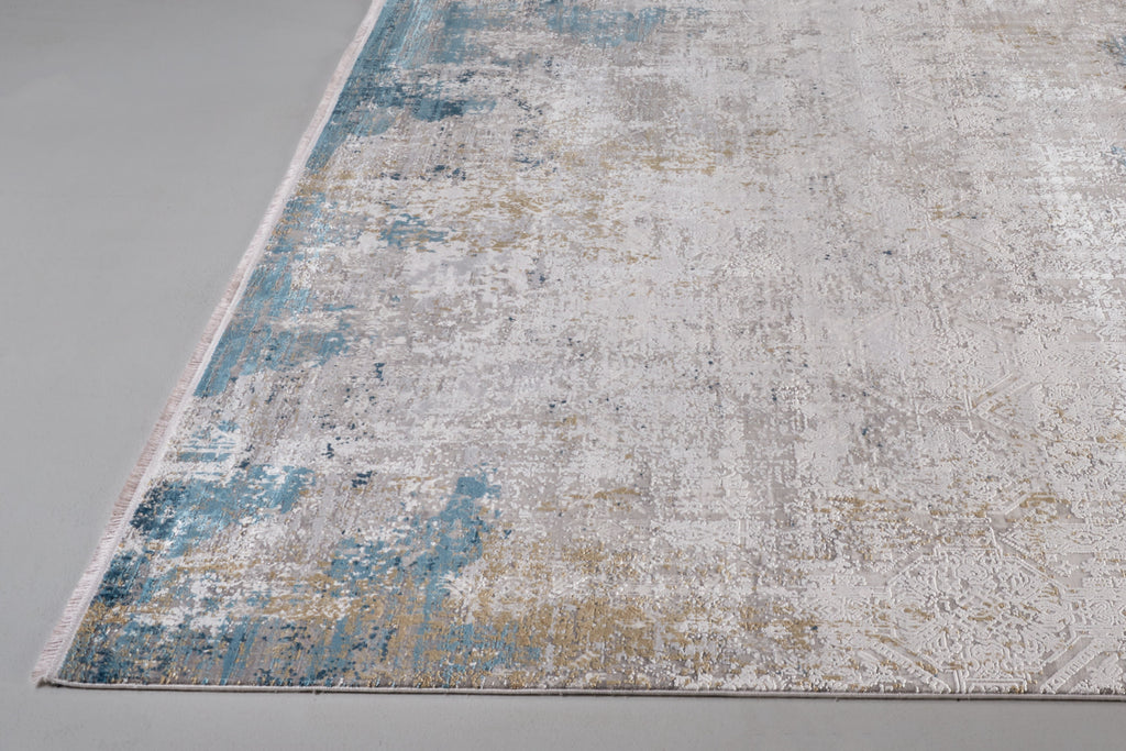 Cadiz Modern Abstract Ivory Blue Gold Area Rug (6'6" x 9'6")