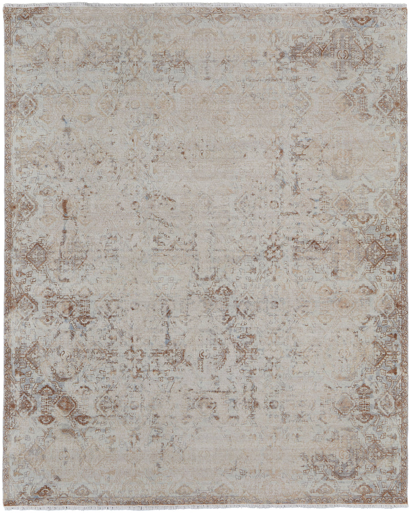 Rowen Transitional Distressed Ivory Taupe Gray Area Rug (9'6" x 13'6")