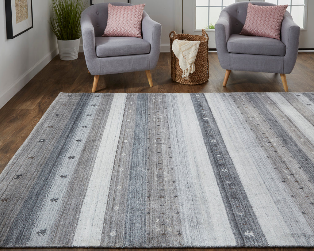 Legacy Transitional Stripes Gray Silver Black Area Rug (3'6" x 5'6")