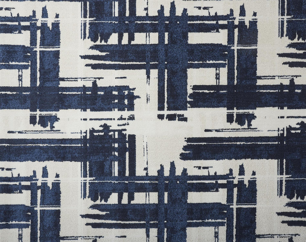 Remmy Transitional Abstract Ivory Blue Area Rug (6'7" x 9'6" / Pattern 2)