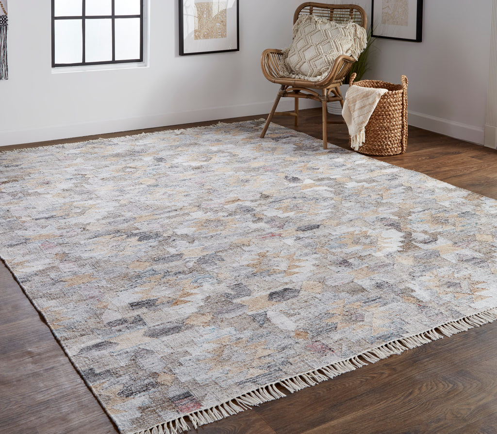 Beckett Transitional Moroccan Taupe Gray Blue Area Rug (5' x 8')