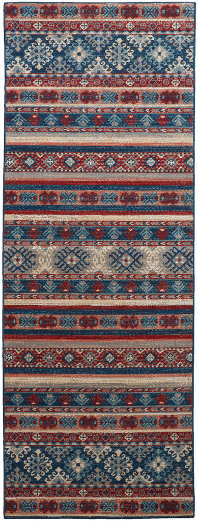 Nolan Transitional Diamond Blue Red Ivory Area Rug (2'10" x 7'10")