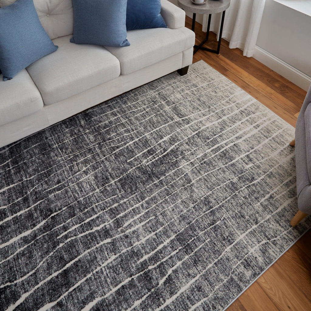 Kano Transitional Abstract Black Gray Ivory Area Rug (4'3" x 6'3")