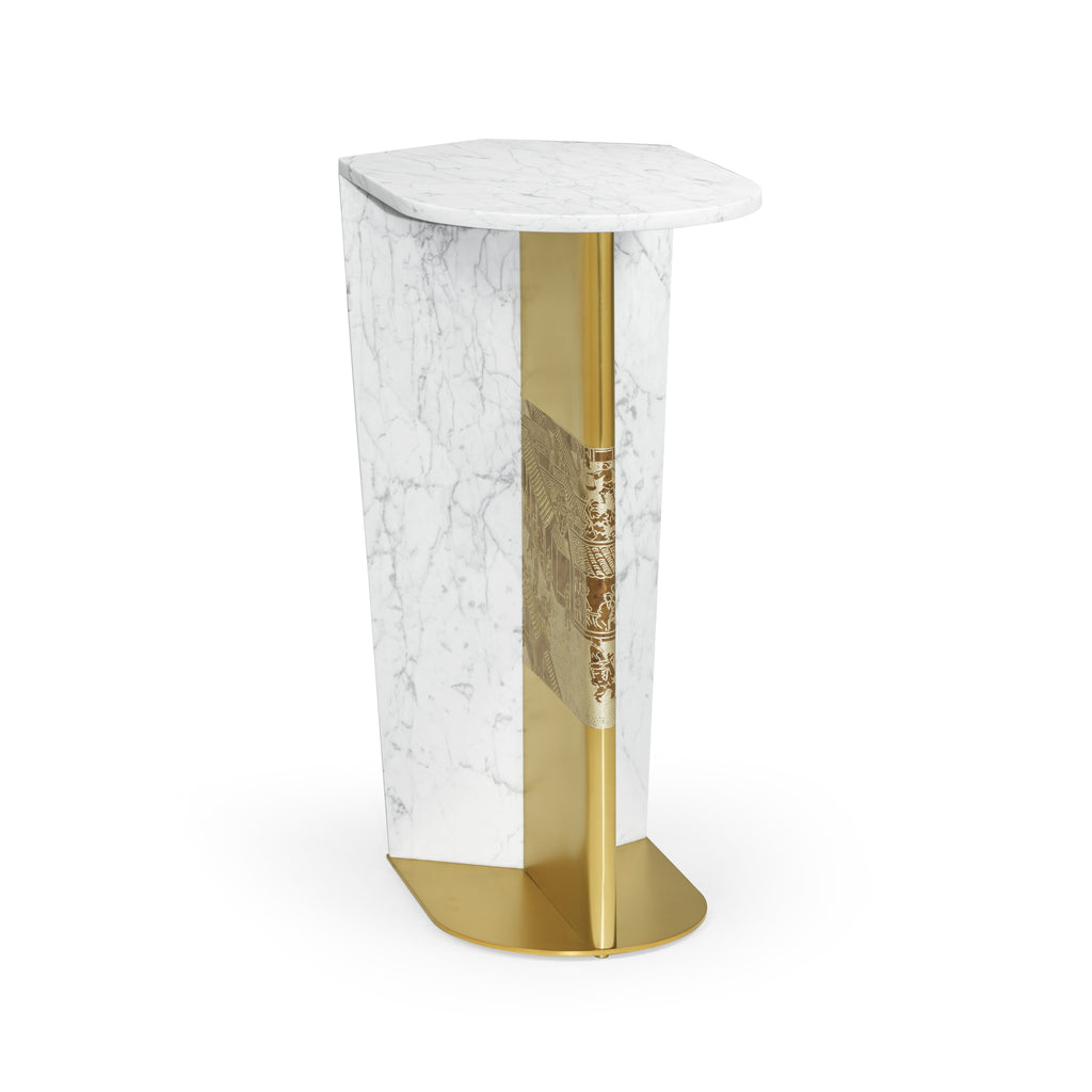 Fusion White Marble & Brass End Table