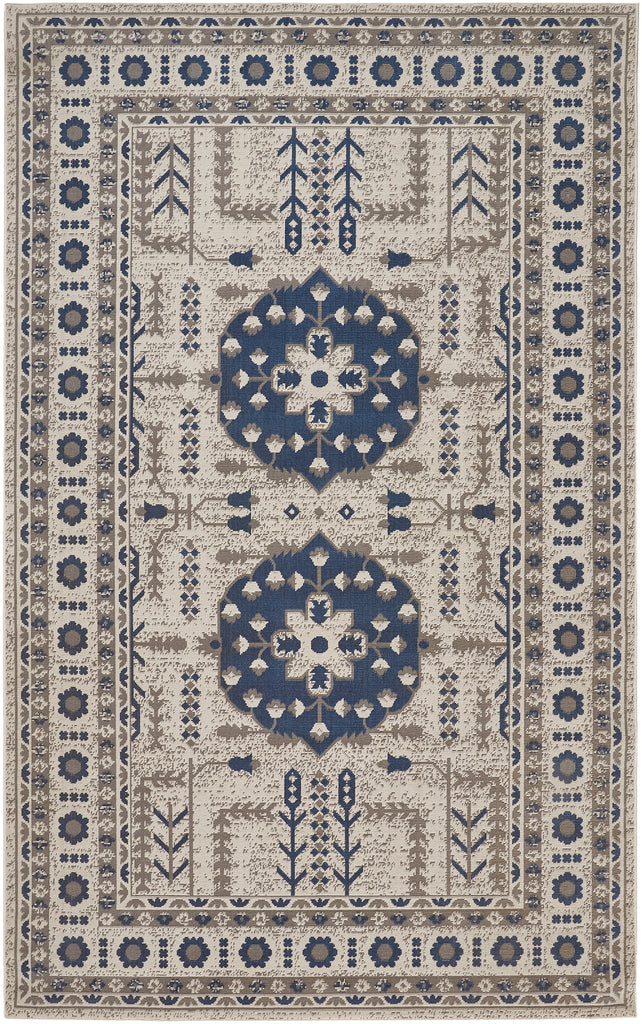 Foster Transitional Medallion Blue Gray Ivory Area Rug (10' x 13'2")