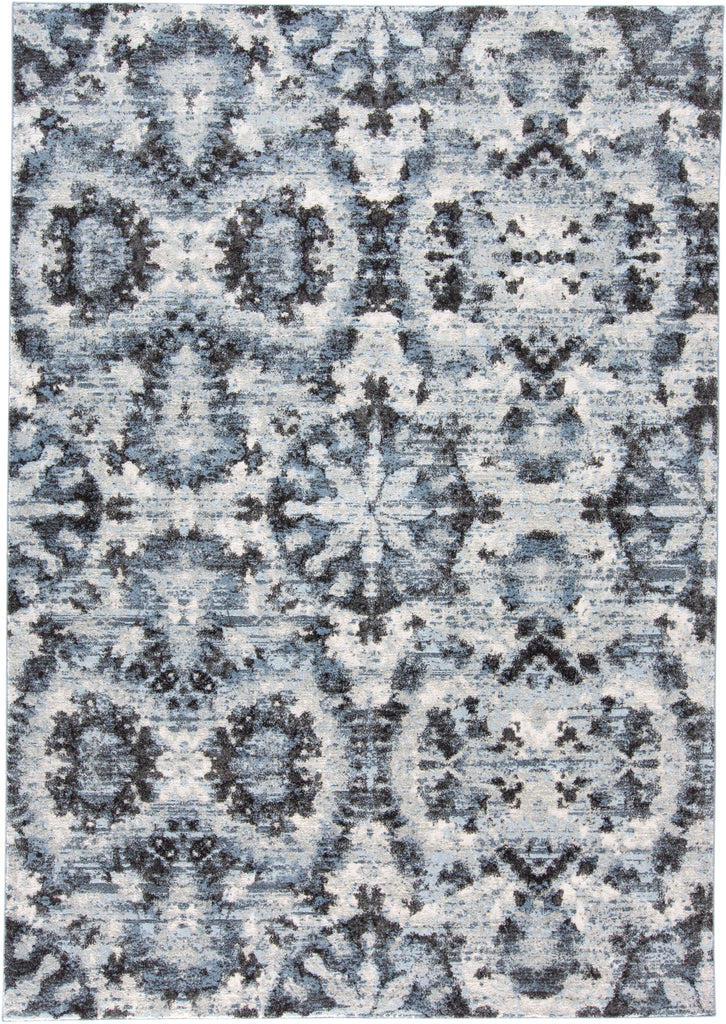 Ainsley Traditional Ikat Blue Black Ivory Area Rug (6'7" x 9'6")