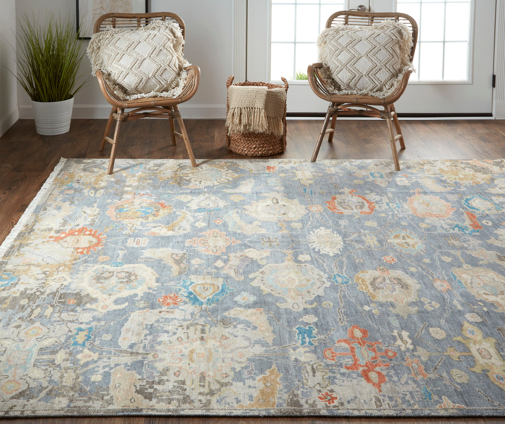 Noris Transitional Paisley Gray Ivory Orange Area Rug (2' x 3')