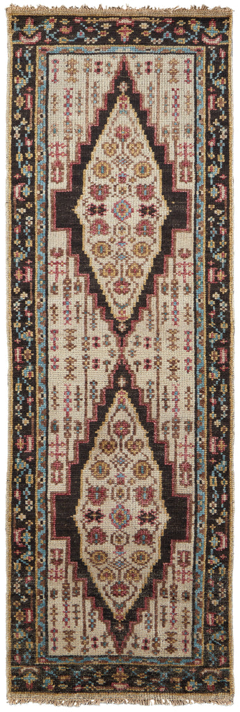 Piraj Traditional Bordered Brown Yellow Green Area Rug (2'6" x 8')