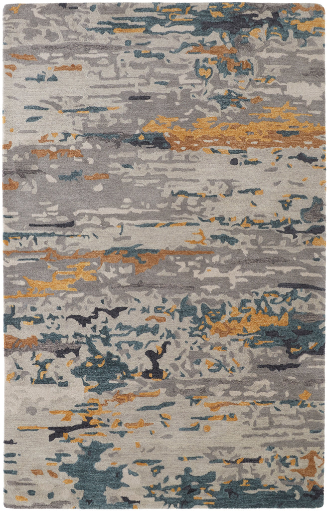 Everley Modern Abstract Gray Yellow Blue Area Rug (10' x 14')