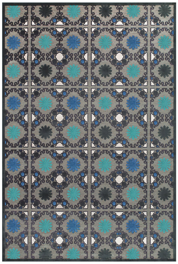 Saphir Callo Modern Diamond Taupe Gray Blue Area Rug (5'3" x 7'6")