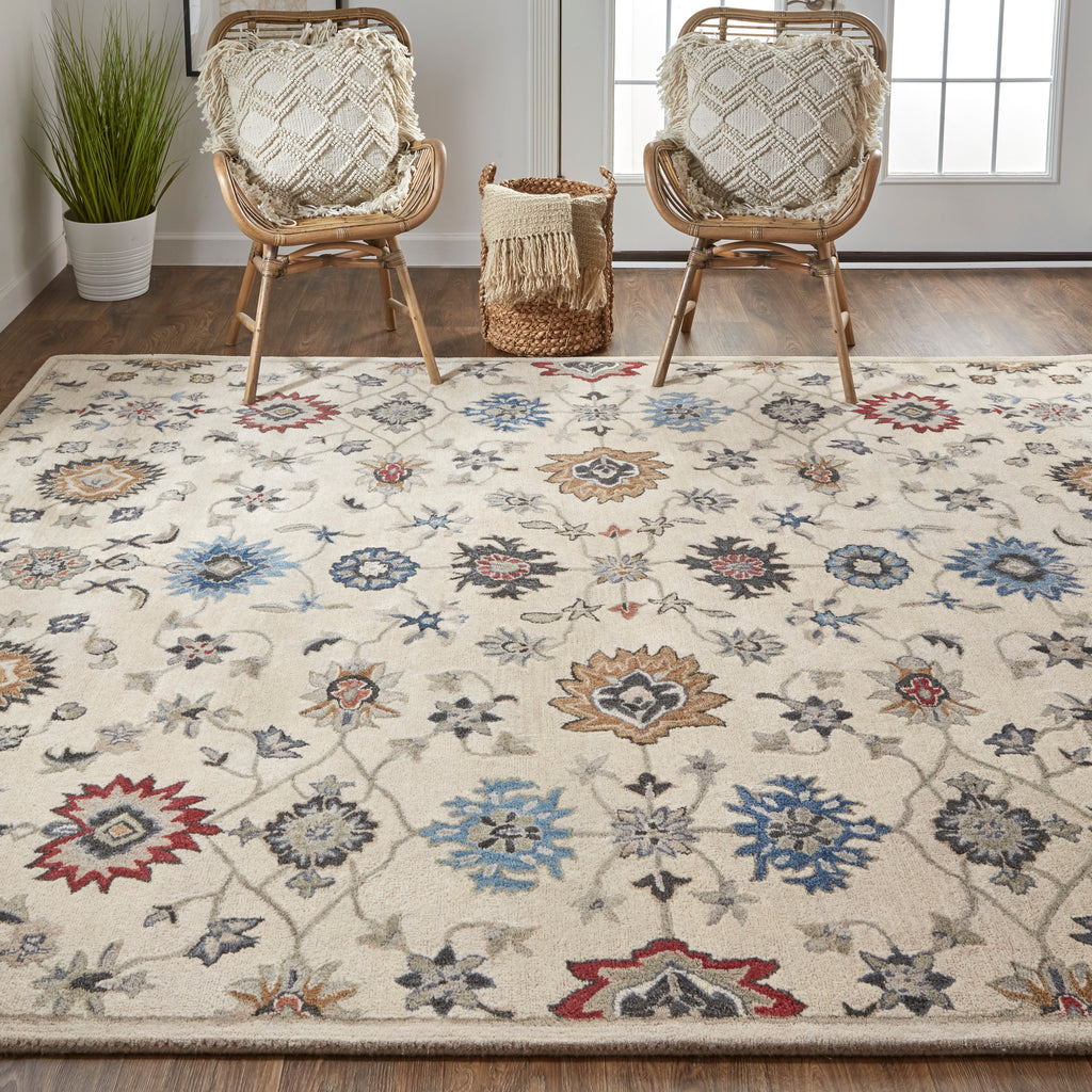 Rylan Transitional Floral Botanical Ivory Blue Tan Area Rug (9' x 12')