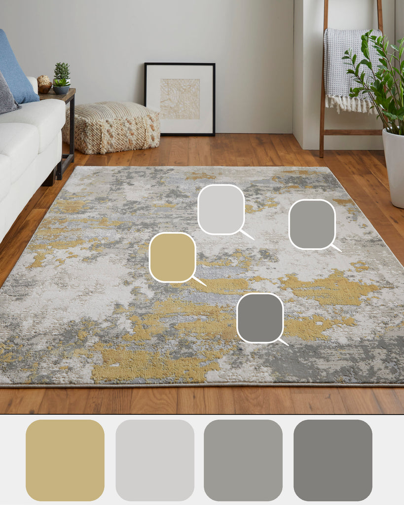 Waldor Modern Abstract Ivory Gold Gray Area Rug (12' x 15')