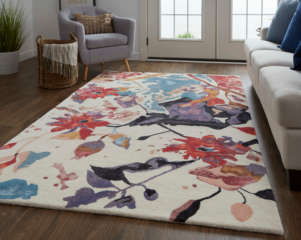 Dafney Transitional Floral Botanical Red Blue Purple Area Rug (10' x 14')