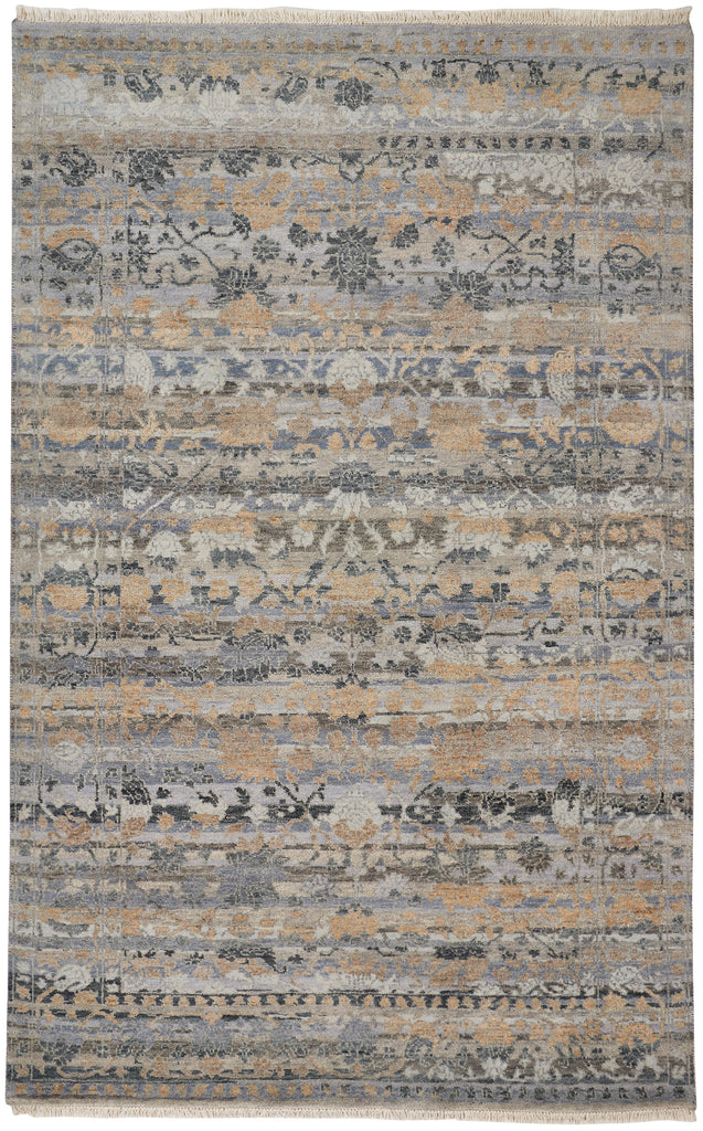 Mariell Transitional Damask Taupe Blue Tan Area Rug (11'6" x 15')