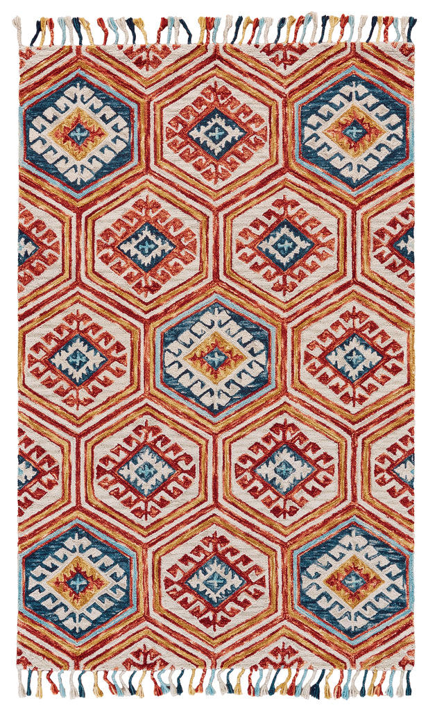 Abelia Transitional Moroccan Orange Red Blue Area Rug (3'6" x 5'6")