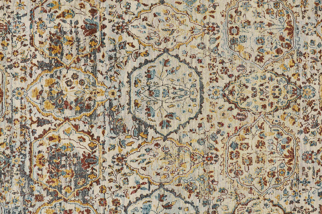 Siena Transitional Distressed Ivory Tan Blue Area Rug (9'6" x 13'6")