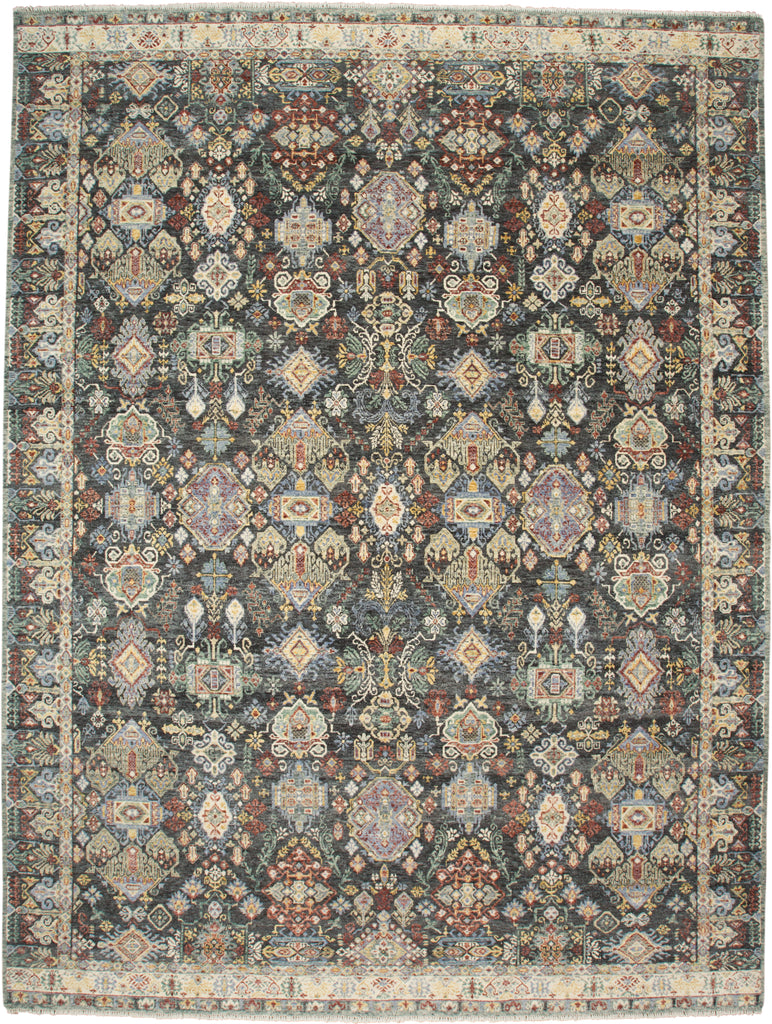 Atarah Transitional Oriental Black Tan Blue Area Rug (9'6" x 13'6")