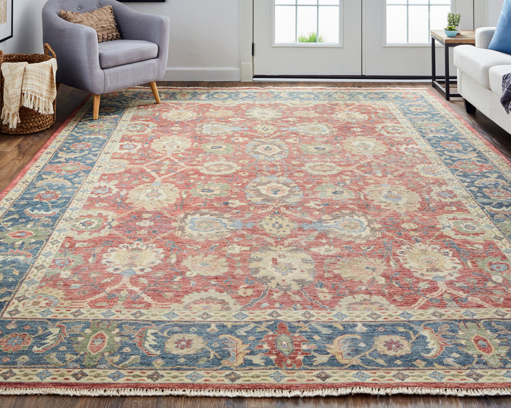 Marabel Traditional Oriental Red Blue Tan Area Rug (3'6" x 5'6")