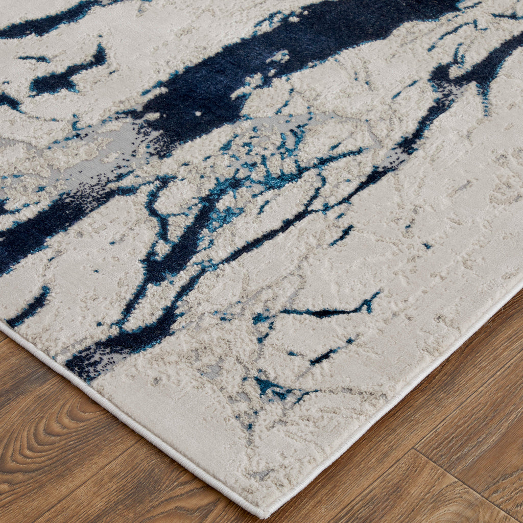 Indio Modern Abstract Ivory Blue Black Area Rug (9'2" x 12' / Pattern 1)