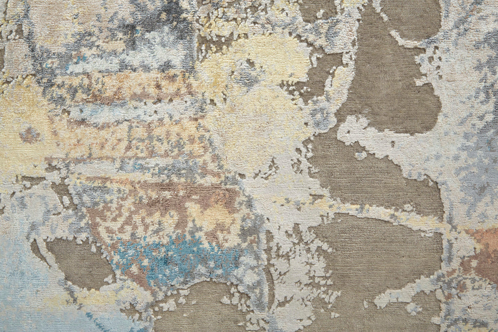 Montfort Modern Abstract Taupe Tan Blue Area Rug (2' x 3')